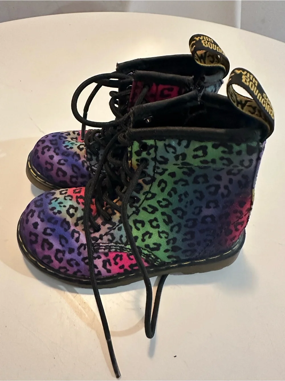 Dr. Martens Kids Rainbow Leopard Print Lace-Up Boots - Purple, Pink, Blue, Green